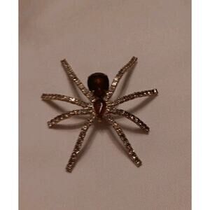 Vintage IVANA Brown Rhinestone SPIDER Brooch / Pendant 2" x 2 1/4" MINT